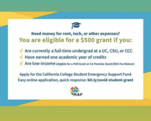 If you are a full time students at UC, CSU or CC and looking for some funding during COVID-19. Pleas